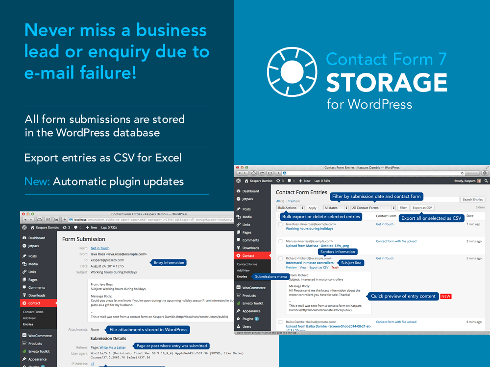 Contact Form 7 database form storage for WordPress